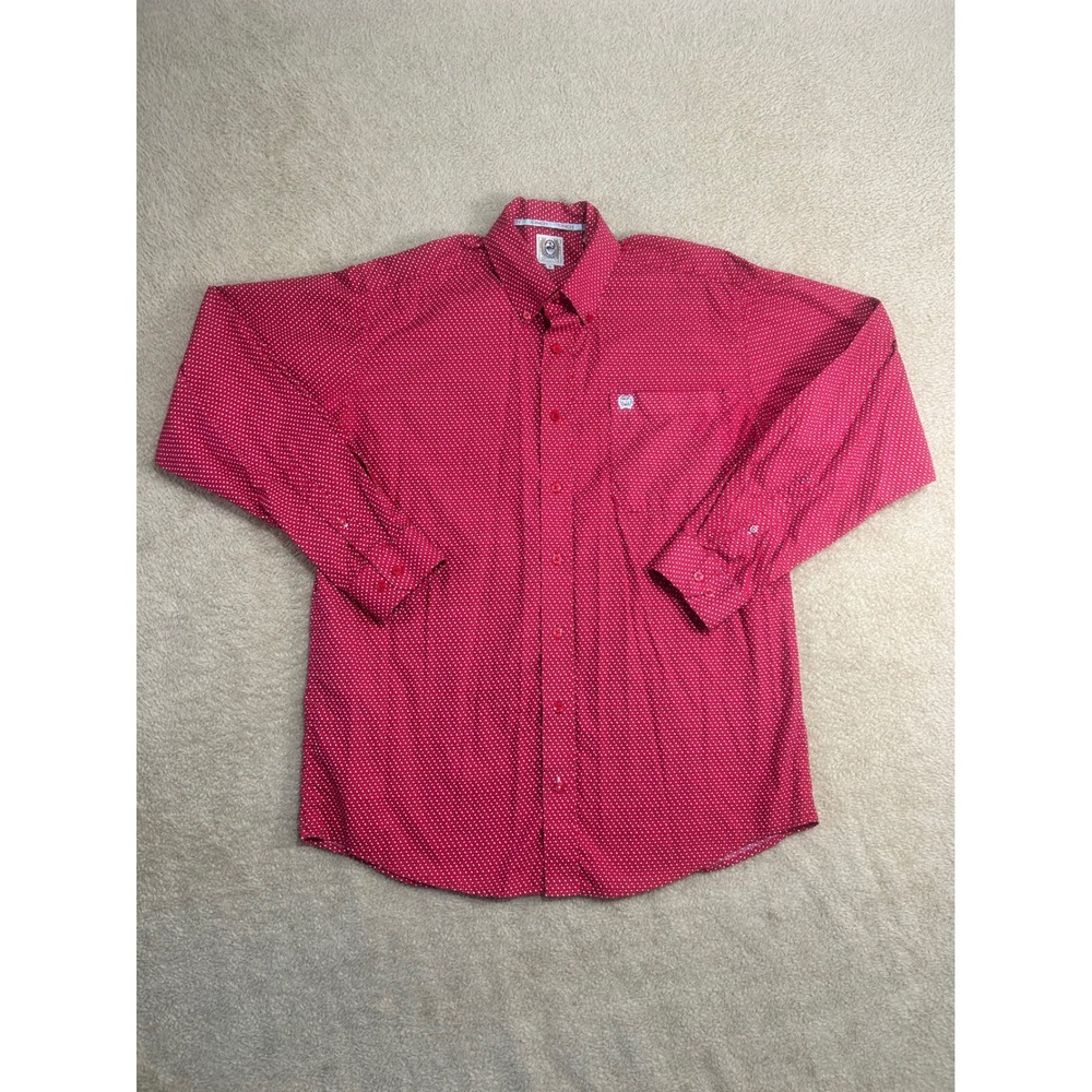 Cinch Mens Red Geo Print Long Sleeve Button Down Shirt Size‎ S